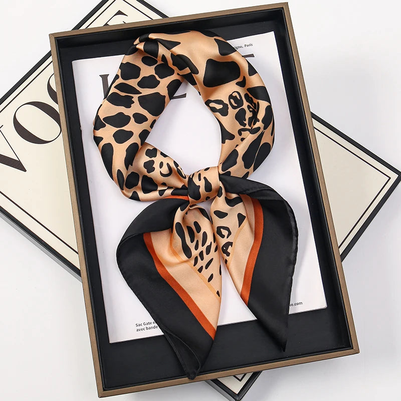 Fashion Leopard Print Silk Hairbands Scarf Women 2024 New Elagant Bandana Neck Kerchief Head Bands Foulard Female Scarfs
