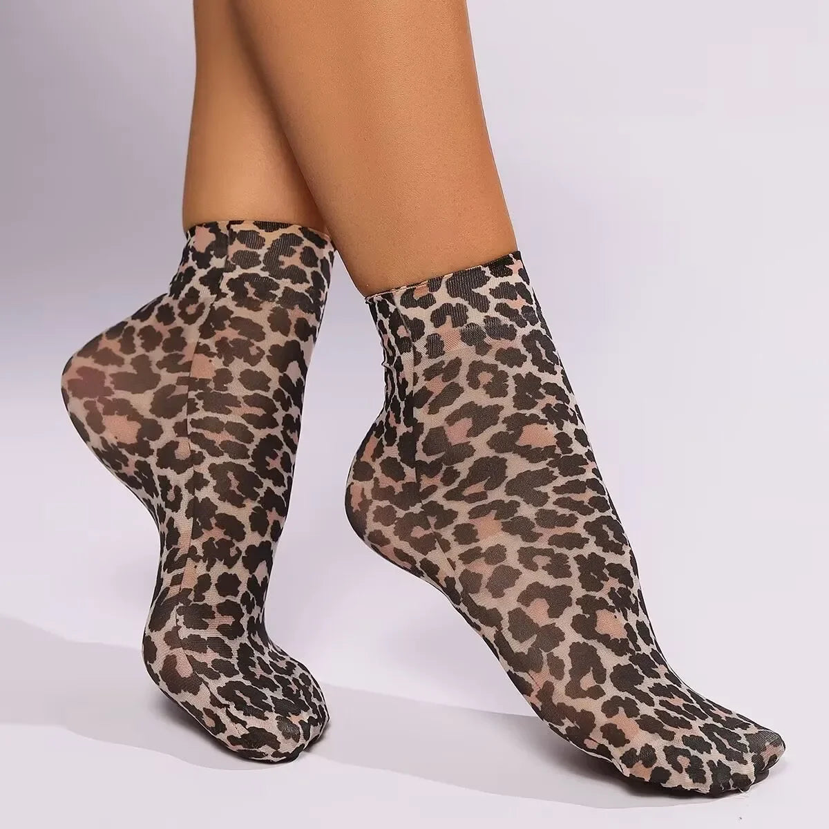 Leopard Large Flower Print Short Socks Summer Single Shoes Short Stockings High Elastic Comfortable Breathable Ultra-Thin