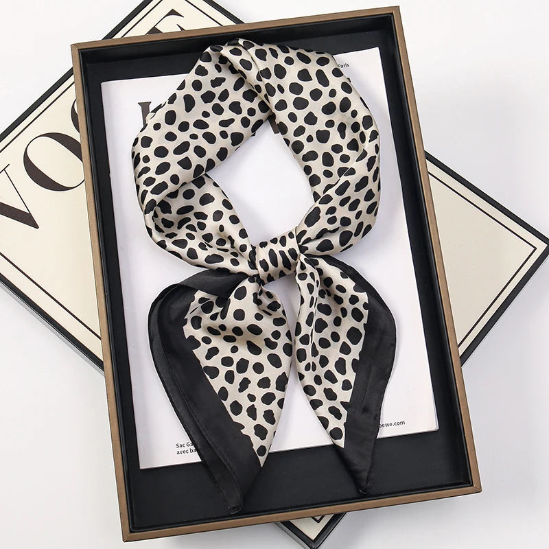 Fashion Leopard Print Silk Hairbands Scarf Women 2024 New Elagant Bandana Neck Kerchief Head Bands Foulard Female Scarfs