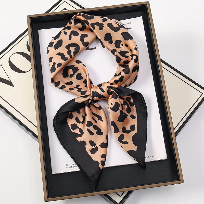 Fashion Leopard Print Silk Hairbands Scarf Women 2024 New Elagant Bandana Neck Kerchief Head Bands Foulard Female Scarfs