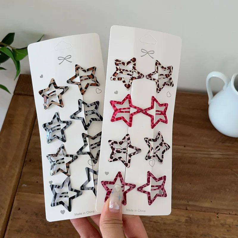 8Pcs/Set Leopard Print Hair Clips for Women Girls Vintage Geometric Star BB Clips Bangs Hairpins Barrettes Hair Accessories Set