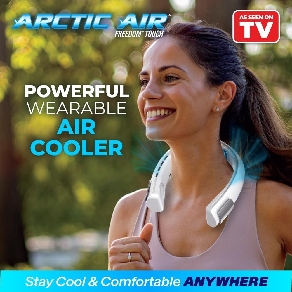 Freedom Touch Personal Neck Fan, 3-Speed Rechargeable Cooling Device, Long-Lasting, Lightweight Portable Neck Cooler, Flexible Band & Thermo-Electric Cooling Plate for Hot Weather