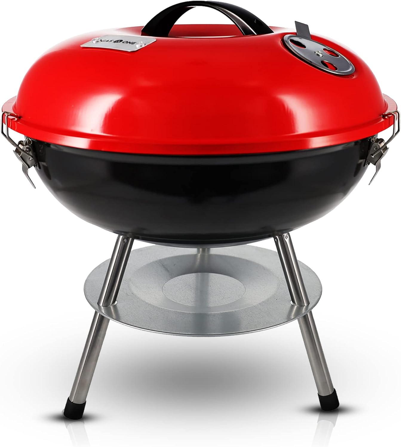 – 14-Inch Portable Barbecue Grill with 3-Point Locking Lid for Heat Preservation – Dual Venting System – Small Charcoal Grill for Backyard, Camping, Boat