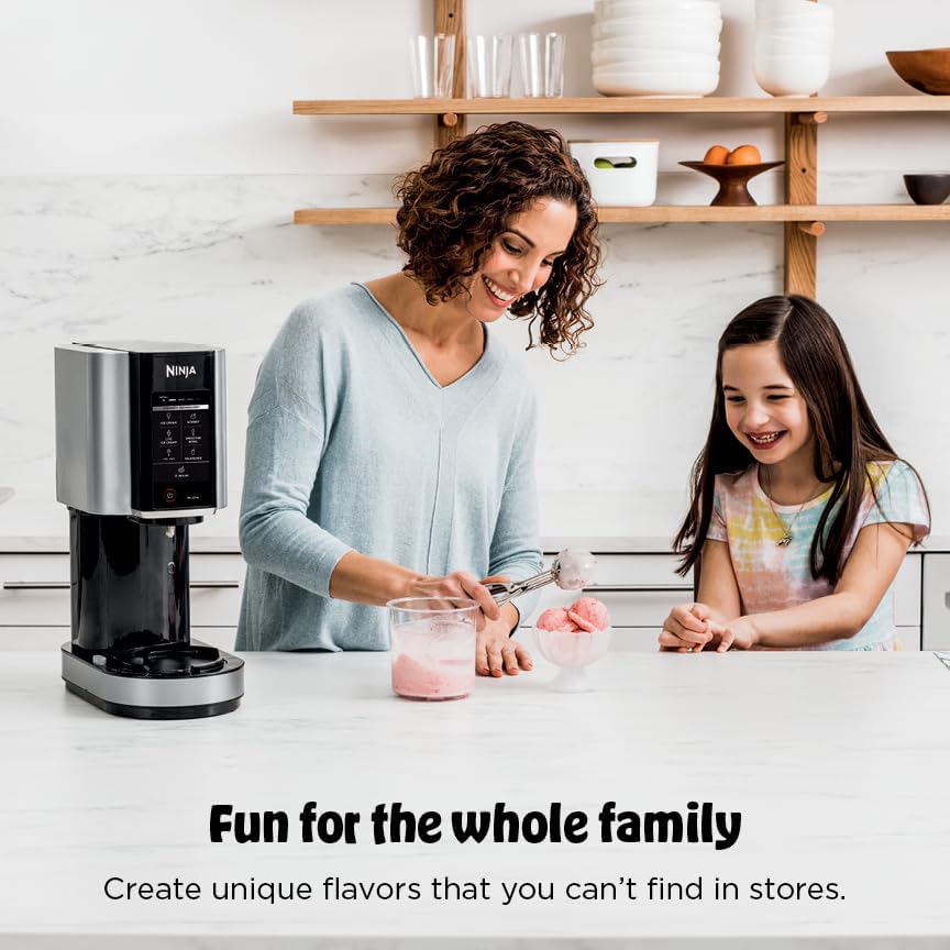 Ninja NC301 Creami Ice Cream Maker, for Gelato, Mix-Ins, Milkshakes, Sorbet, Smoothie Bowls & More, 7 One-Touch Programs, with (2) Pint Containers & Lids, Compact Size, Perfect for Kids, Silver