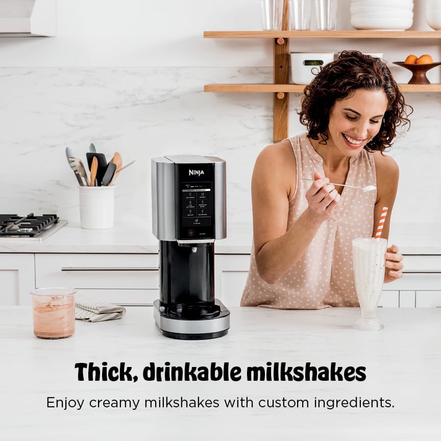 Ninja NC301 Creami Ice Cream Maker, for Gelato, Mix-Ins, Milkshakes, Sorbet, Smoothie Bowls & More, 7 One-Touch Programs, with (2) Pint Containers & Lids, Compact Size, Perfect for Kids, Silver
