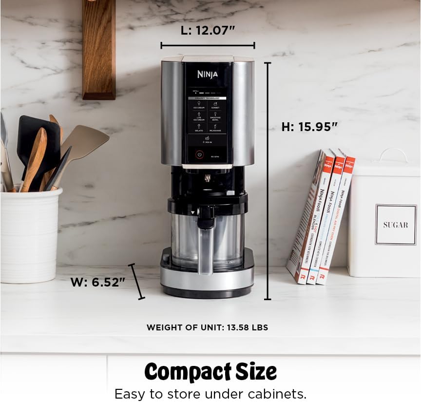 Ninja NC301 Creami Ice Cream Maker, for Gelato, Mix-Ins, Milkshakes, Sorbet, Smoothie Bowls & More, 7 One-Touch Programs, with (2) Pint Containers & Lids, Compact Size, Perfect for Kids, Silver
