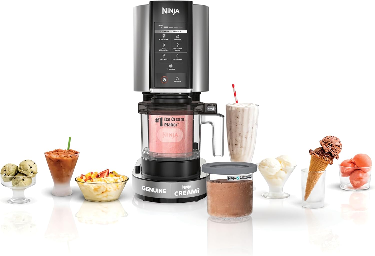 Ninja NC301 Creami Ice Cream Maker, for Gelato, Mix-Ins, Milkshakes, Sorbet, Smoothie Bowls & More, 7 One-Touch Programs, with (2) Pint Containers & Lids, Compact Size, Perfect for Kids, Silver