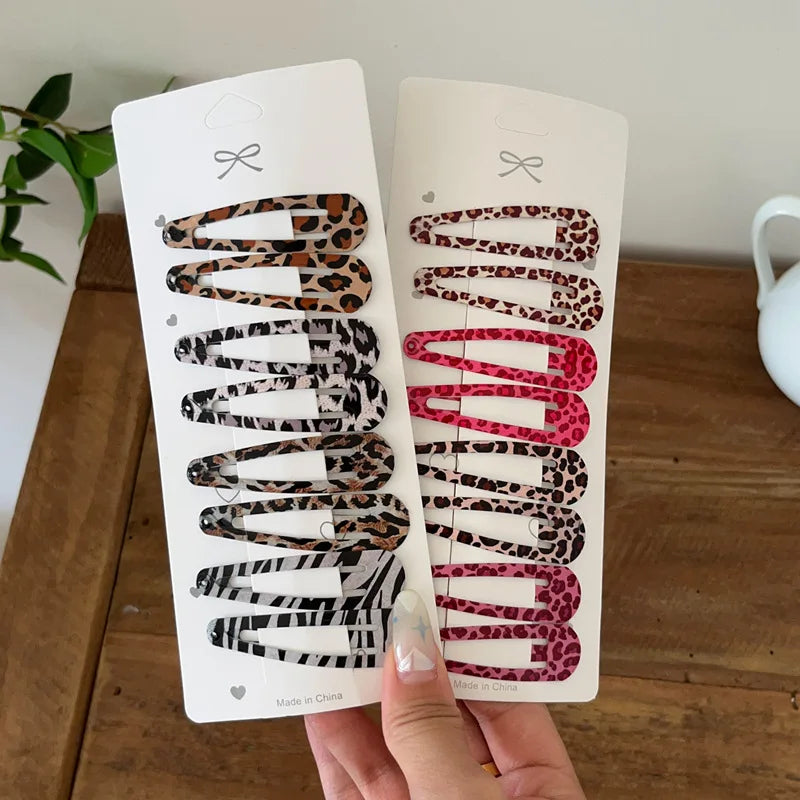8Pcs/Set Leopard Print Hair Clips for Women Girls Vintage Geometric Star BB Clips Bangs Hairpins Barrettes Hair Accessories Set