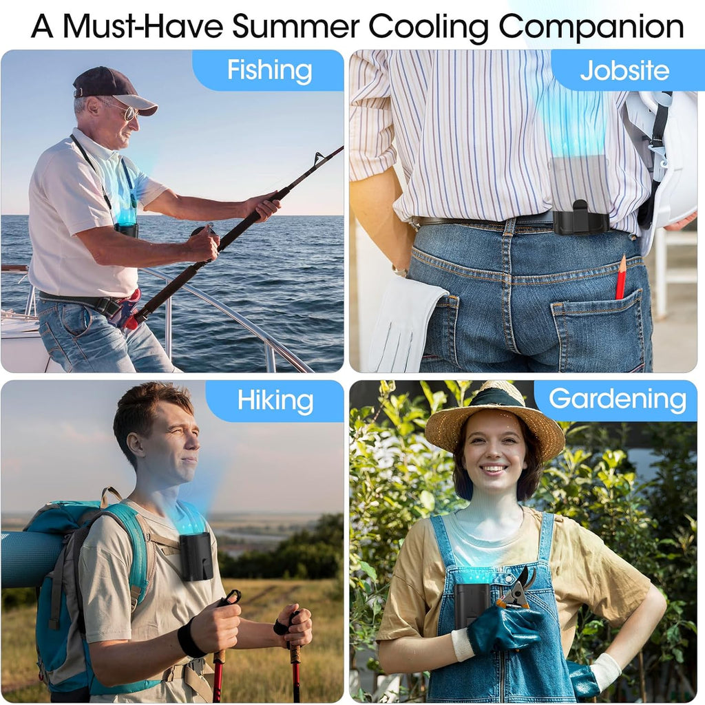 2026 AI Portable Fan Rechargeable, 4-Speed 6600RPM Strong Airflow, Personal Waist Fan with up to 25H of Working Time, Hands-Free Hanging Neck Fan, Wearable Belt Fan for Camping, Outdoor, Jobsite