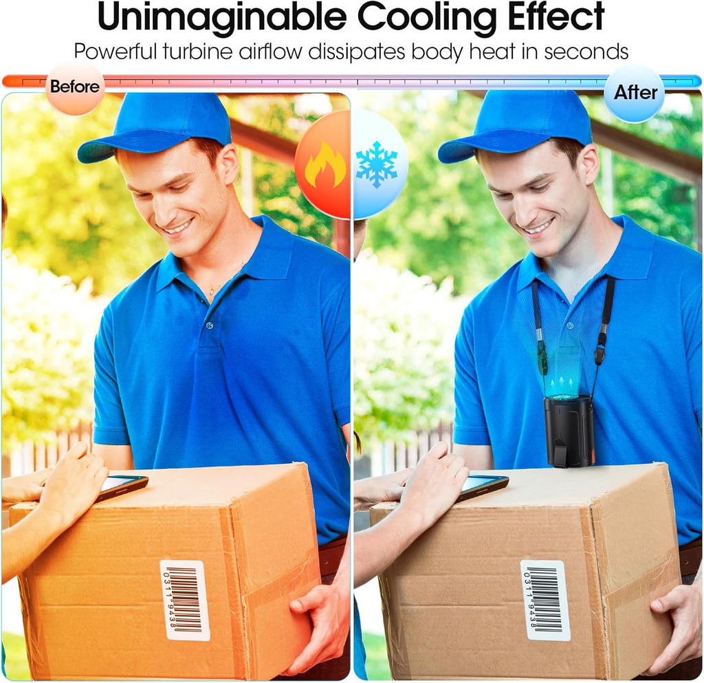 2026 AI Portable Fan Rechargeable, 4-Speed 6600RPM Strong Airflow, Personal Waist Fan with up to 25H of Working Time, Hands-Free Hanging Neck Fan, Wearable Belt Fan for Camping, Outdoor, Jobsite