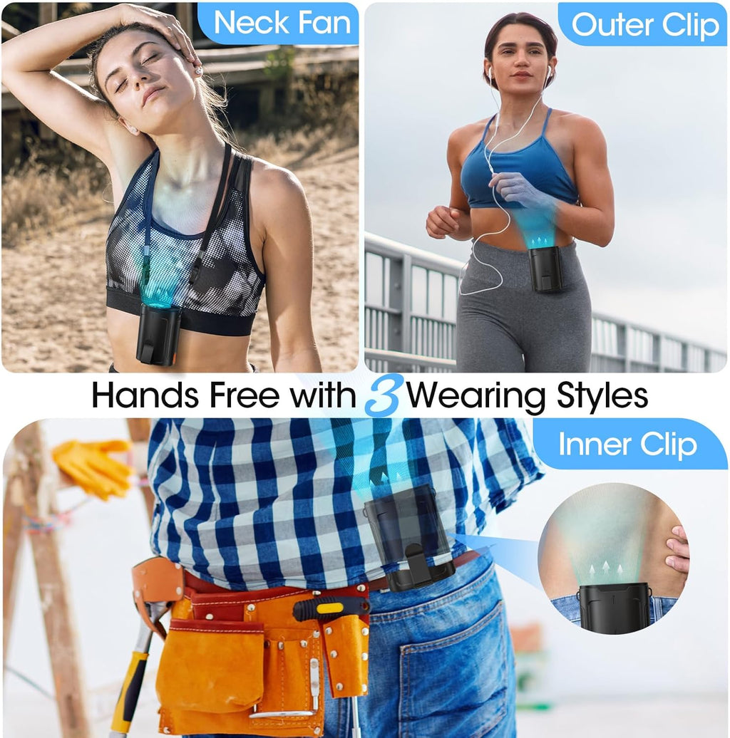 2026 AI Portable Fan Rechargeable, 4-Speed 6600RPM Strong Airflow, Personal Waist Fan with up to 25H of Working Time, Hands-Free Hanging Neck Fan, Wearable Belt Fan for Camping, Outdoor, Jobsite