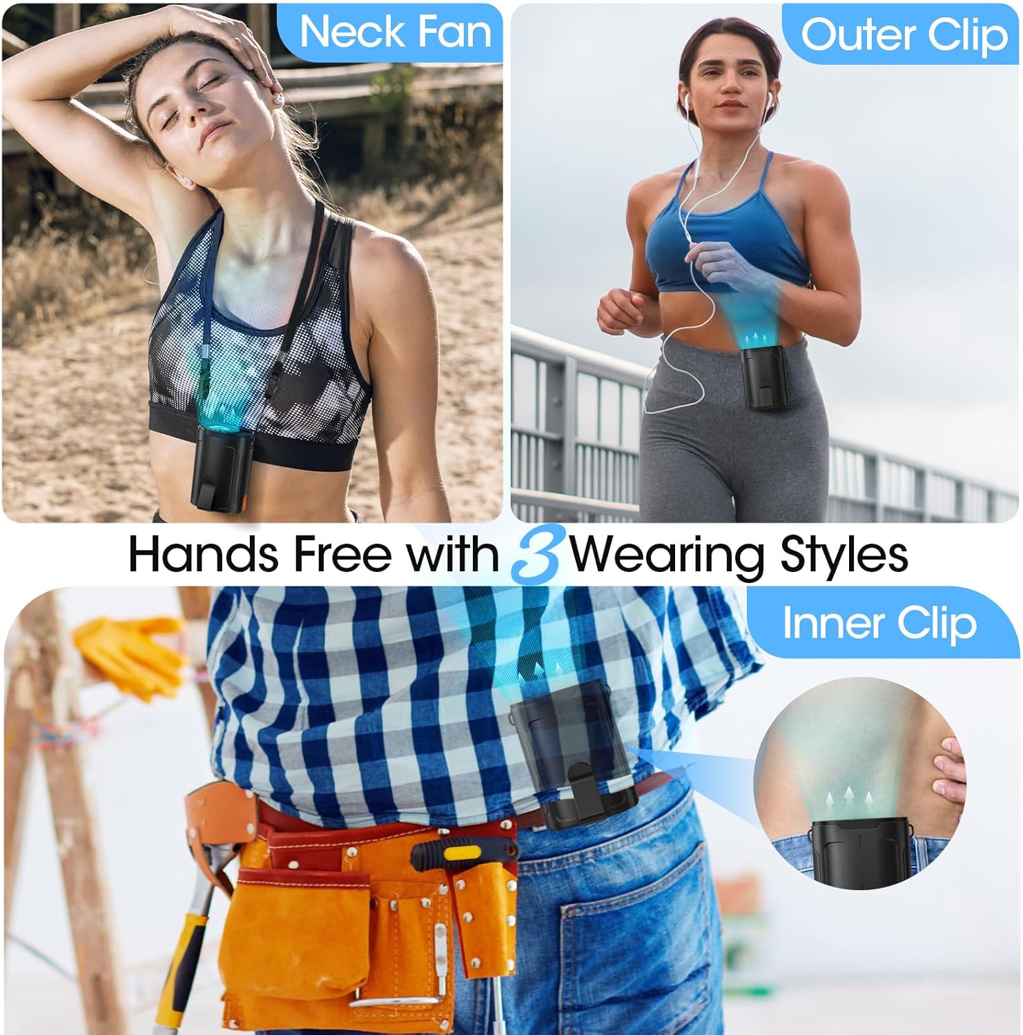 2026 AI Portable Fan Rechargeable, 4-Speed 6600RPM Strong Airflow, Personal Waist Fan with up to 25H of Working Time, Hands-Free Hanging Neck Fan, Wearable Belt Fan for Camping, Outdoor, Jobsite