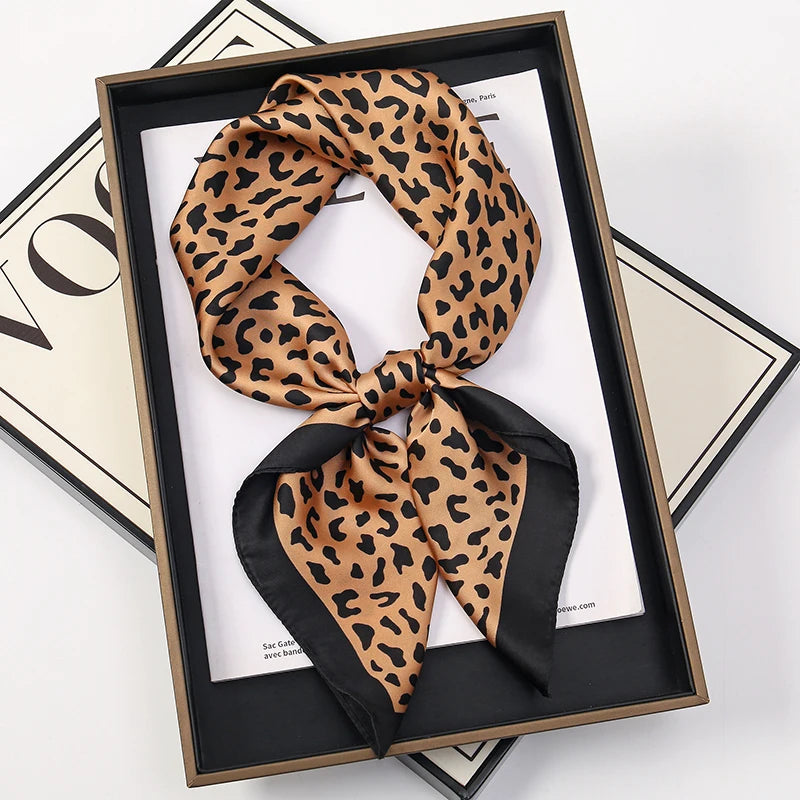 Fashion Leopard Print Silk Hairbands Scarf Women 2024 New Elagant Bandana Neck Kerchief Head Bands Foulard Female Scarfs