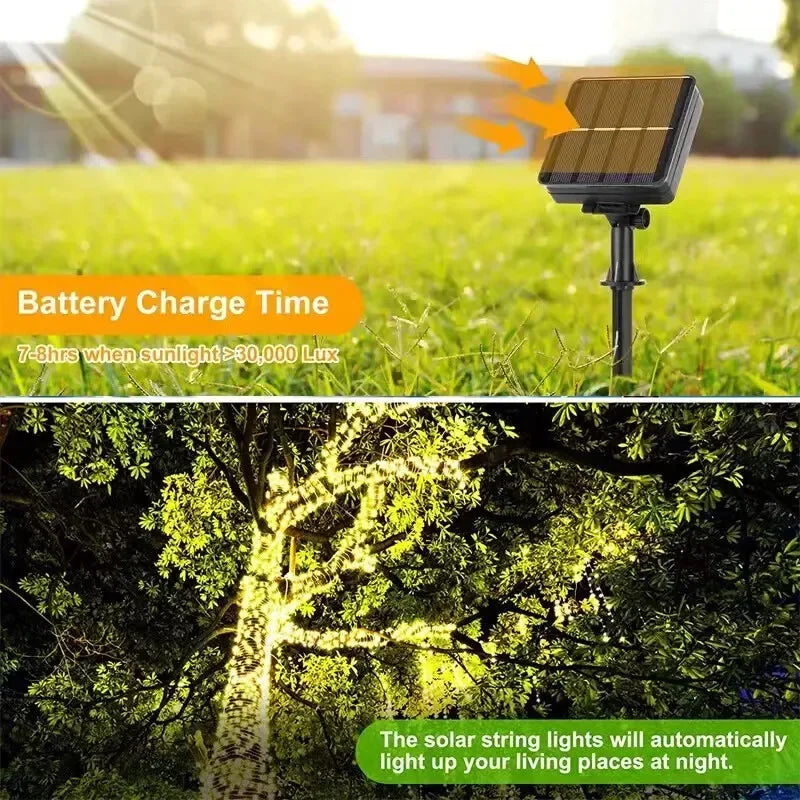 Solar Fairy Light String Outdoor Waterproof LED String Light Garden Tree Decoration Wireless Light String Warm Light Atmosphere