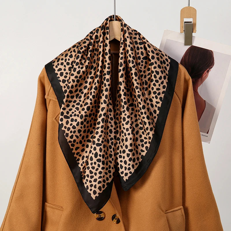 Fashion Leopard Print Silk Hairbands Scarf Women 2024 New Elagant Bandana Neck Kerchief Head Bands Foulard Female Scarfs