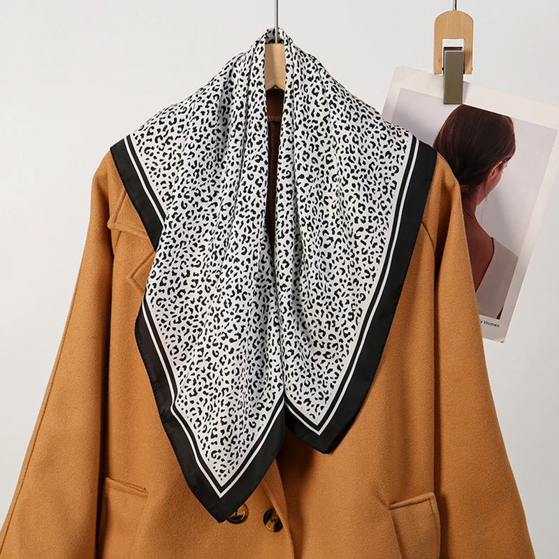 Fashion Leopard Print Silk Hairbands Scarf Women 2024 New Elagant Bandana Neck Kerchief Head Bands Foulard Female Scarfs
