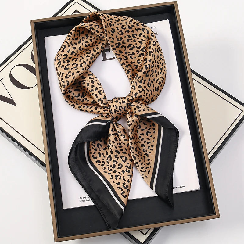 Fashion Leopard Print Silk Hairbands Scarf Women 2024 New Elagant Bandana Neck Kerchief Head Bands Foulard Female Scarfs