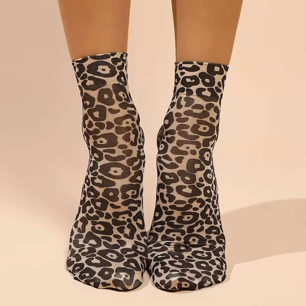 Leopard Large Flower Print Short Socks Summer Single Shoes Short Stockings High Elastic Comfortable Breathable Ultra-Thin