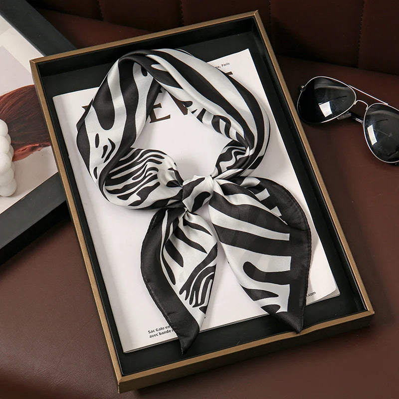 Fashion Leopard Print Silk Hairbands Scarf Women 2024 New Elagant Bandana Neck Kerchief Head Bands Foulard Female Scarfs