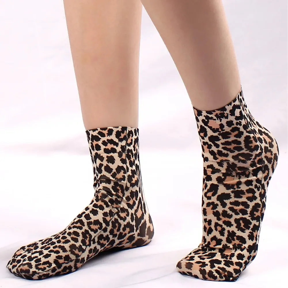 Leopard Large Flower Print Short Socks Summer Single Shoes Short Stockings High Elastic Comfortable Breathable Ultra-Thin