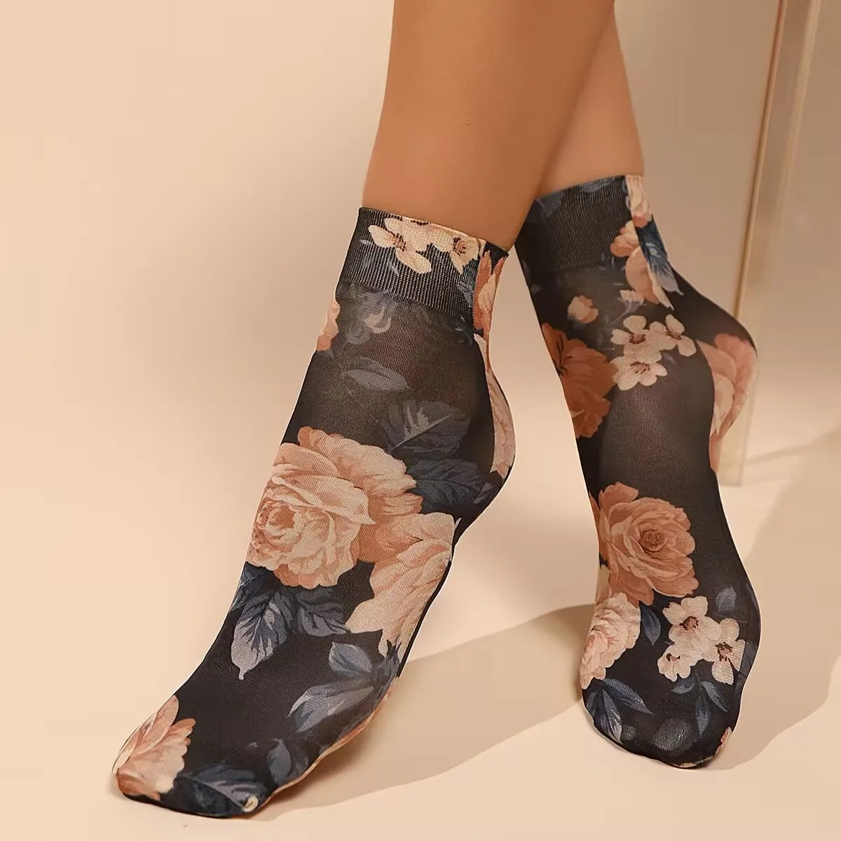Leopard Large Flower Print Short Socks Summer Single Shoes Short Stockings High Elastic Comfortable Breathable Ultra-Thin