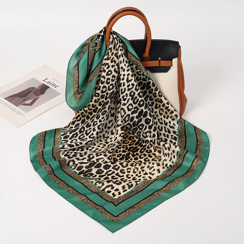Fashion Leopard Print Silk Hairbands Scarf Women 2024 New Elagant Bandana Neck Kerchief Head Bands Foulard Female Scarfs